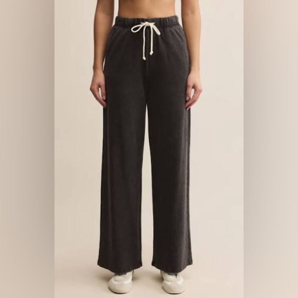 Z Supply Hunter Wide Leg Pants with Drawstring Vintage Black